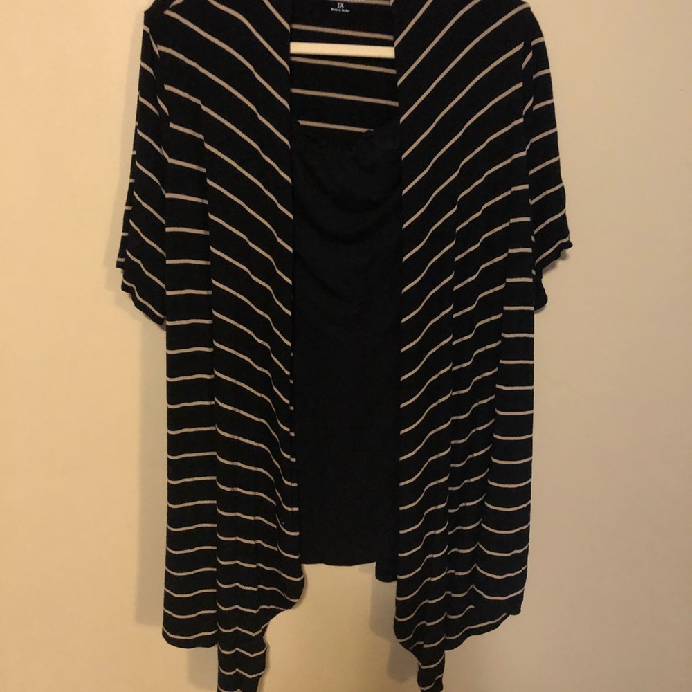 Black top with attached striped shrug